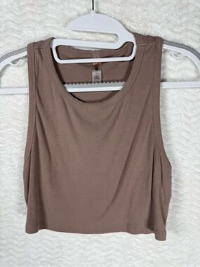 Mono B Ribbed Cropped Tank Top - Taupe